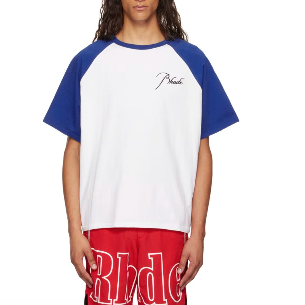 Rhude Blue & White Raglan Logo T-Shirt